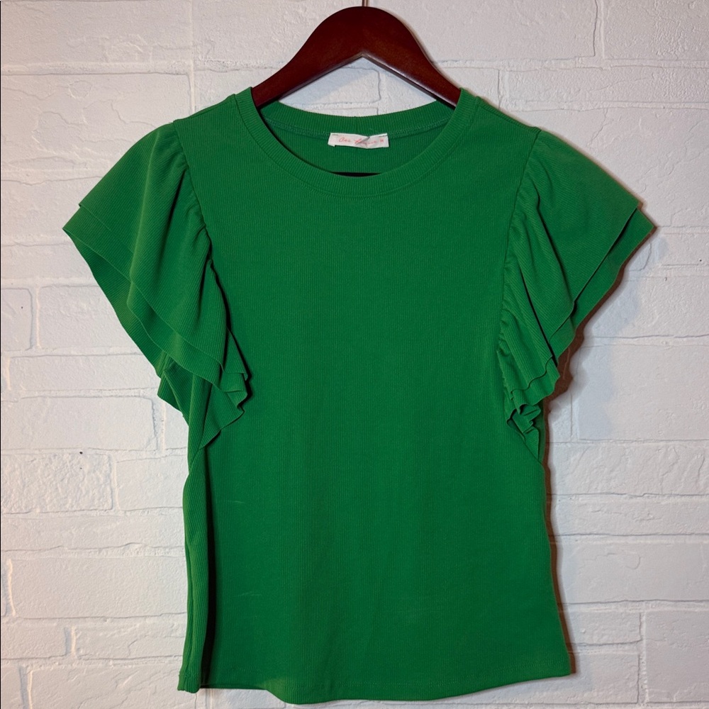 Green Ruffle Sleeve Top